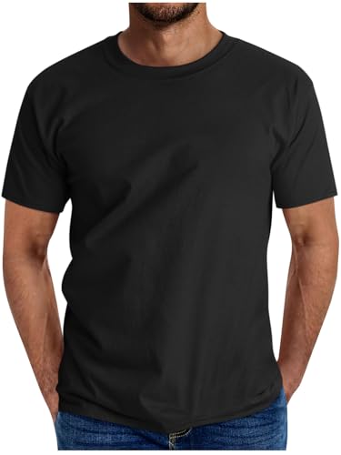ORANDESIGNE T Shirt Herren Rundhals Kurzarm Tshirt Sommer Klassisches Basic T-Shirt A Schwarz XL von ORANDESIGNE