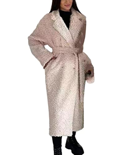 ORANDESIGNE Taschen Umlegekragen Langarm Oversize Dicke Warme Lange Teddy Winter Mantel Damen Mode H Aprikose M von ORANDESIGNE