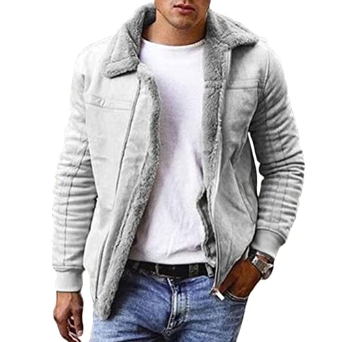 ORANDESIGNE Teddy Fleece Sweatjacke Herren Stehkragen Fleecejacke Herbst Winter Weich Übergangsjacke mit Reißverschluss A Grau XL von ORANDESIGNE