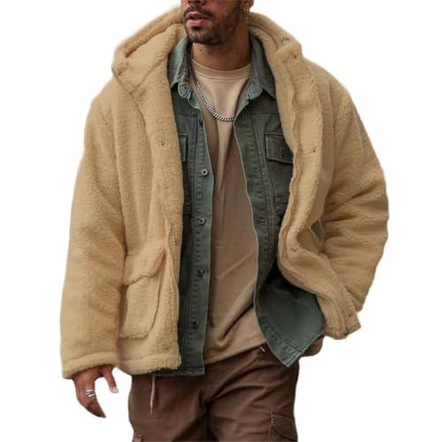ORANDESIGNE Teddy Jacken Herren Winter Parka Outdoor Fleecejacke Warm Gefüttert Plüschjacke Manner Teddyfleece Jacke Langarm Revers Teddy - Mantel B Khaki L von ORANDESIGNE