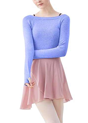 ORANDESIGNE Teenager Mädchen Damen Langarm Tanz Pullover Weich Ballett Warm Up Pullover Trikots Tanz Ballett Pullover Strickjacken Langarm Tanzpullover für Kinder Mädchen A Blau 140 von ORANDESIGNE