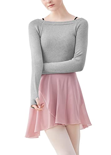 ORANDESIGNE Teenager Mädchen Damen Langarm Tanz Pullover Weich Ballett Warm Up Pullover Trikots Tanz Ballett Pullover Strickjacken Langarm Tanzpullover für Kinder Mädchen A Grau 160 von ORANDESIGNE
