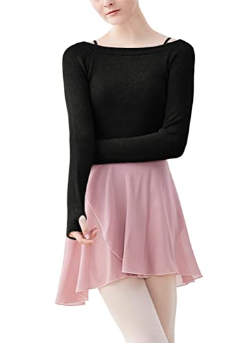 ORANDESIGNE Teenager Mädchen Damen Langarm Tanz Pullover Weich Ballett Warm Up Pullover Trikots Tanz Ballett Pullover Strickjacken Langarm Tanzpullover für Kinder Mädchen A Schwarz 150 von ORANDESIGNE