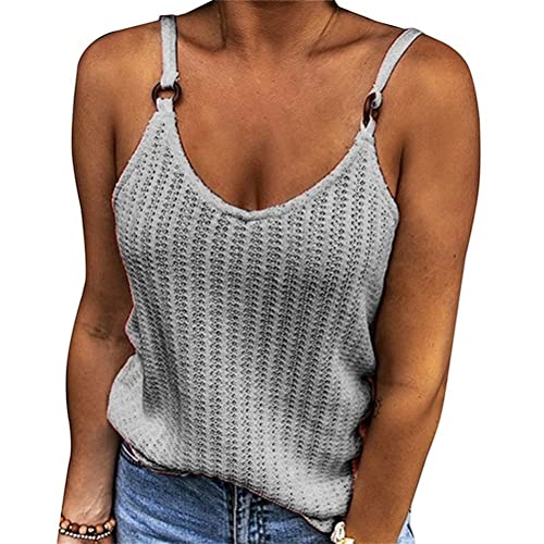 ORANDESIGNE Top Damen Sommer Sexy Ärmellos Shirt Mode V-Ausschnitt Bluse Mode Camisole Tank Damen Tops Damen T-Shirt Damen Tank Tops Sommer Oberteile Shirts Einfarbig Basic Tops A Grau 3XL von ORANDESIGNE