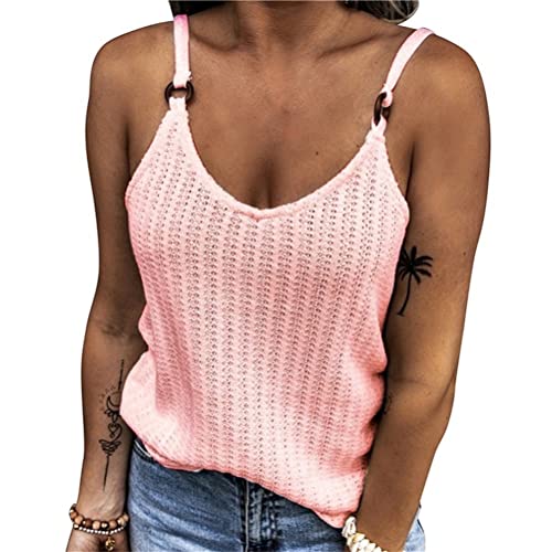 ORANDESIGNE Top Damen Sommer Sexy Ärmellos Shirt Mode V-Ausschnitt Bluse Mode Camisole Tank Damen Tops Damen T-Shirt Damen Tank Tops Sommer Oberteile Shirts Einfarbig Basic Tops A Rosa L von ORANDESIGNE