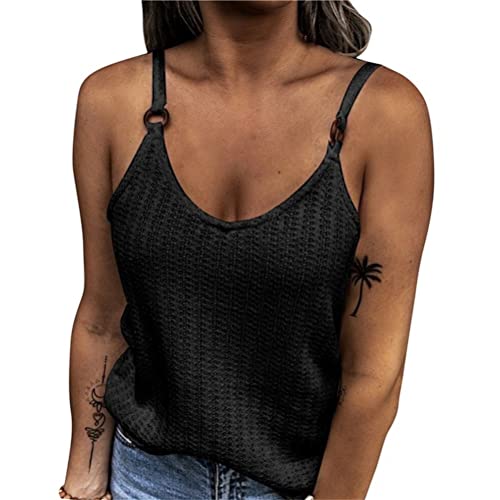 ORANDESIGNE Top Damen Sommer Sexy Ärmellos Shirt Mode V-Ausschnitt Bluse Mode Camisole Tank Damen Tops Damen T-Shirt Damen Tank Tops Sommer Oberteile Shirts Einfarbig Basic Tops A Schwarz XL von ORANDESIGNE