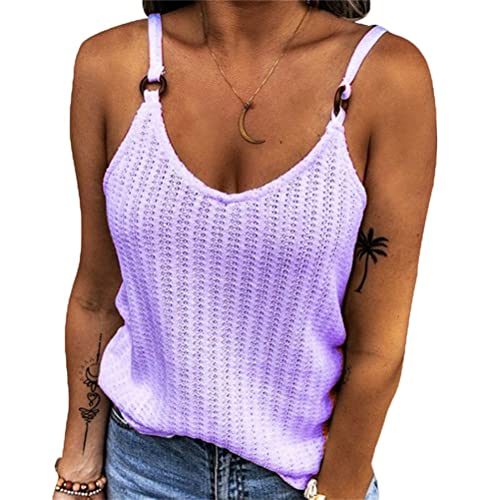 ORANDESIGNE Top Damen Sommer Sexy Ärmellos Shirt Mode V-Ausschnitt Bluse Mode Camisole Tank Damen Tops Damen T-Shirt Damen Tank Tops Sommer Oberteile Shirts Einfarbig Basic Tops A Violett S von ORANDESIGNE