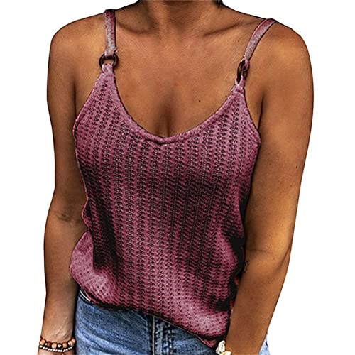 ORANDESIGNE Top Damen Sommer Sexy Ärmellos Shirt Mode V-Ausschnitt Bluse Mode Camisole Tank Damen Tops Damen T-Shirt Damen Tank Tops Sommer Oberteile Shirts Einfarbig Basic Tops A Weinrot 3XL von ORANDESIGNE