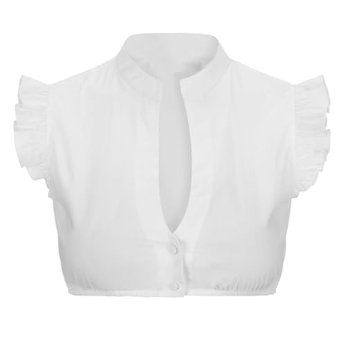 ORANDESIGNE Trachtenbluse Damen Trachtenblusen Dirndlbluse Hochgeschlossen Kurzarm Weiß Dirndl Bluse Spitzenbluse Kostüm Trachten Oktoberfest-Kostüm A Weiß XS von ORANDESIGNE