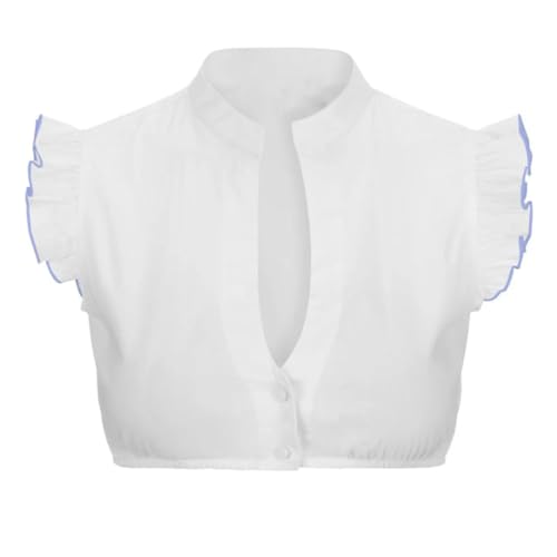 ORANDESIGNE Trachtenbluse Damen Trachtenblusen Dirndlbluse Hochgeschlossen Kurzarm Weiß Dirndl Bluse Spitzenbluse Kostüm Trachten Oktoberfest-Kostüm B Hellblau S von ORANDESIGNE