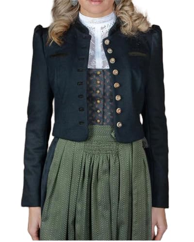 ORANDESIGNE Trachtenjacke Damen Dirndl Jacke Festlicher Trachtenblazer mit Knöpfen Oktoberfest Outfit A Schwarz M von ORANDESIGNE