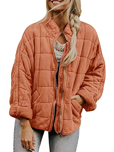 ORANDESIGNE Damen Übergangsjacke Leichte Steppjacke Herbst Bomberjacke Stehkragen Steppjacke Reißverschluss Outdoor Kurz Coat Herbst Frühling Jacket A Ziegelrot S von ORANDESIGNE