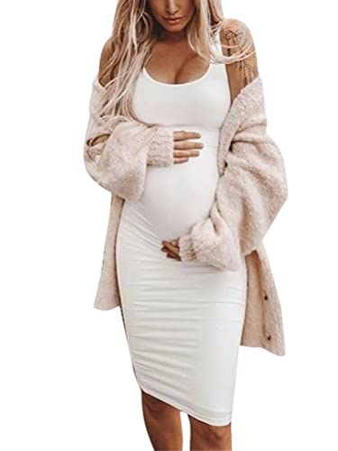 ORANDESIGNE Umstandskleid Stillkleid Damen Ärmellos Schwangere Kleider V-Ausschnitt Ethnisch Sommerkleid Elegante Umstandsmode Mini Kleider F Weiß XL von ORANDESIGNE