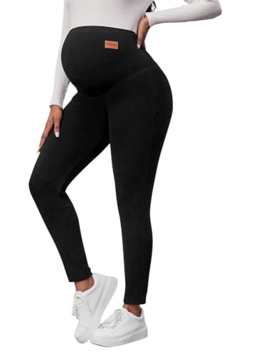 ORANDESIGNE Umstandsleggings Thermo Fleece innen Hose lang Baumwolle Umstand Leggings Fleece Gefüttert Warme Fleece-Strumpfhosen A Schwarz XL von ORANDESIGNE