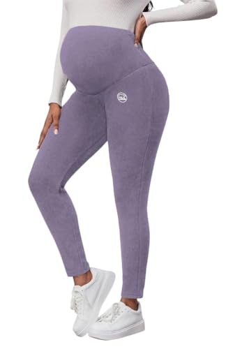 ORANDESIGNE Damen Umstandsleggings Thermo Fleece innen Hose lang Baumwolle Violett M von ORANDESIGNE