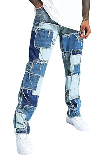 ORANDESIGNE V Blau Baggy Jeans Bedruckt Herren Jeans Men Hip Hop Jeans Baggy Jeanshose Teenager Jungen Bein Jeans Skateboard Hose Streetwear M von ORANDESIGNE