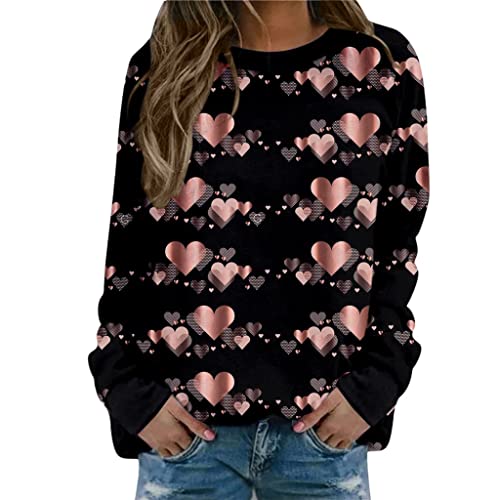 ORANDESIGNE Valentinstag Damen Sweatshirts Teenager Mädchen Bluse Tops Pullover Herz Drucken Sweatjacke mit Valentinemuster Rundhals Pulli Shirt O Rosa XXL von ORANDESIGNE