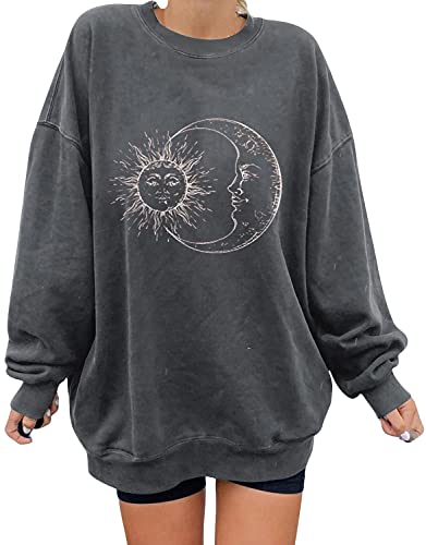 ORANDESIGNE Vintage Oberteile Langarm Damen Oversized Tshirt Streetwear Sportshirt Langarm Sport Oberteile Sweatshirt Rundhals Teenager Mädchen Top Lang A-Grau L von ORANDESIGNE