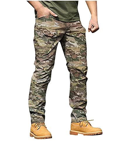 ORANDESIGNE Wasserfeste Herren Hose Relaxed Fit Tactical Combat Army Cargo Arbeitshose mit Mehrfachtasche B Khaki XL von ORANDESIGNE