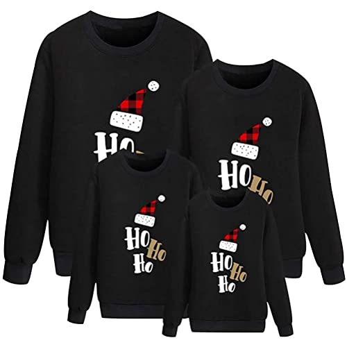 ORANDESIGNE Weihnachtspullover Familie Pulli Pullover Weihnachten Herren Sweatshirt Pullis Sweater Damen Kinder Jumper Weihnachtspullis Xmas Winterpullover Jungen Mädchen A Schwarz (Kind) 130 von ORANDESIGNE