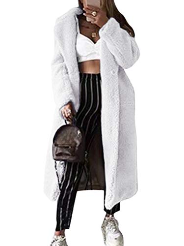 ORANDESIGNE Weiße Knöpfen Umlegekragen Langarm Oversize Dicke Lange Warmer Winterjacke Teddy Mantel Damen 3XL von ORANDESIGNE