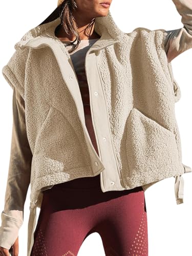 ORANDESIGNE Weste Damen Teddy Fleece Herbst Winter Warm Flauschig Plüschjacke Ärmellos Pelzjack Loose Fit Westen Leicht Casual Einfarbig Damenwesten Winterweste Beige S von ORANDESIGNE