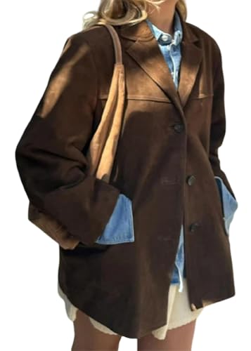 ORANDESIGNE Wildlederjacke Damen Braun Wildleder Mantel Mit Revers Suede Jacket Wildleder Blazer Herbst Winter Langarm Mode Wildleder Leder Anzug Jacken A Braun M von ORANDESIGNE