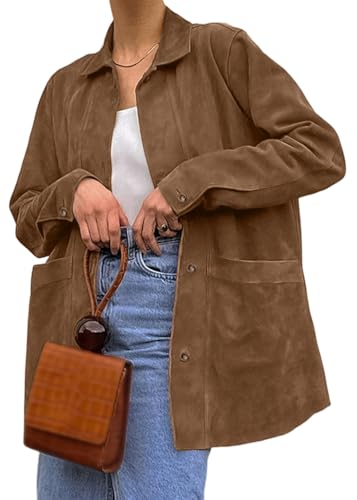 ORANDESIGNE Wildlederjacke Damen Braun Wildleder Mantel Mit Revers Suede Jacket Wildleder Blazer Herbst Winter Langarm Mode Wildleder Leder Anzug Jacken D Braun M von ORANDESIGNE