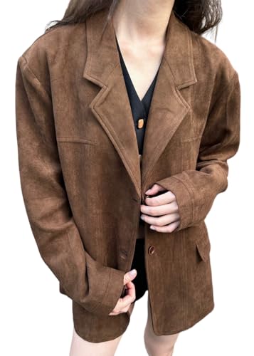 ORANDESIGNE Wildlederjacke Damen Braun Wildleder Mantel Mit Revers Suede Jacket Wildleder Blazer Herbst Winter Langarm Mode Wildleder Leder Anzug Jacken E Braun L von ORANDESIGNE