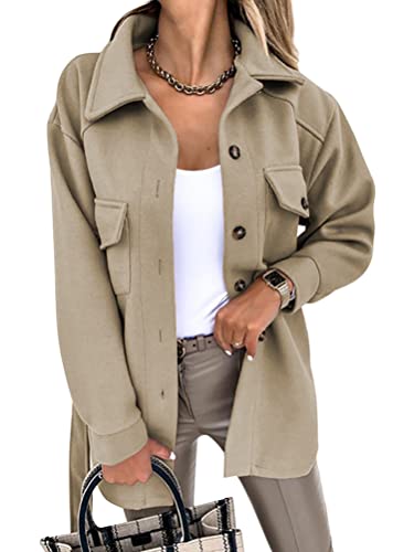 ORANDESIGNE Winterjacke Damen Warm Elegant Wollemantel Winter Tailliert Wolljacke Mode Einfarbig Blazer Wolle Jacke Herbst Trenchcoat Mantel mit Gürtel Khaki L von ORANDESIGNE