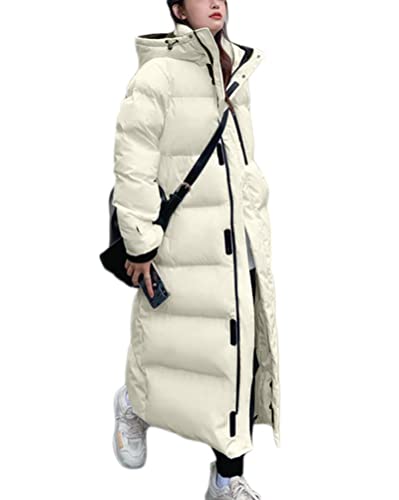 ORANDESIGNE Winterjacke Damen Winter Jacken Lang Warm Daunenmantel mit Kapuze Elegant Wintermantel Steppmantel mit Fellkapuze Steppjacke Langer Outdoor Mantel B Weiß M von ORANDESIGNE