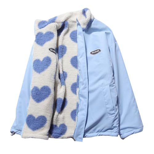 ORANDESIGNE Winterjacke Damen Wintermantel Auf Beiden Seiten Parka mit Fell Kapuze Warm Fleece Gefütterter Doppelseitige Winter Mantel Jacke Outdoorjacke A Hellblau XL von ORANDESIGNE