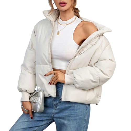 ORANDESIGNE Damen Puffer Jacke Kurz Winter Warm Gesteppte Dicke Winterjacke Übergangsjacke Outdoor Langarm Baumwolljacke Outdoorjacke B Beige S von ORANDESIGNE