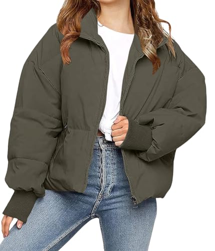 ORANDESIGNE Damen Puffer Jacke Kurz Winter Warm Gesteppte Dicke Winterjacke Übergangsjacke Outdoor Langarm Baumwolljacke Outdoorjacke B Dunkelgrün S von ORANDESIGNE