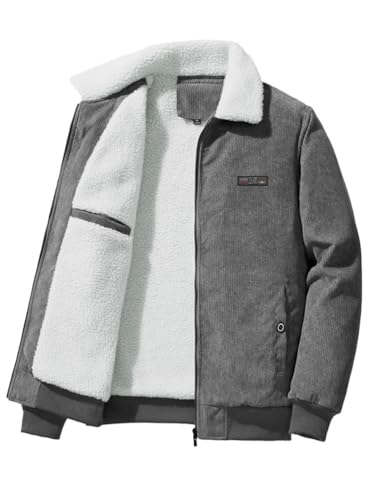 ORANDESIGNE Winterjacke Herren Gefütterte Cordjacke Warme Übergangsjacke Winter Sherpa Trucker Jacke mit Teddyfell-Kragen A Grau S von ORANDESIGNE
