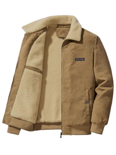 ORANDESIGNE Winterjacke Herren Gefütterte Cordjacke Warme Übergangsjacke Winter Sherpa Trucker Jacke mit Teddyfell-Kragen A Khaki S von ORANDESIGNE
