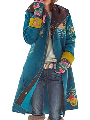 ORANDESIGNE Winterjacke Mit Teddyfutter Damen Winter Jacke Mit Kapuze Stepp Parka Mantel Warm Outwear Print Hooded Taschen Vintage Oversized Hoodie Dicke Freizeitjacke Blau 44 von ORANDESIGNE