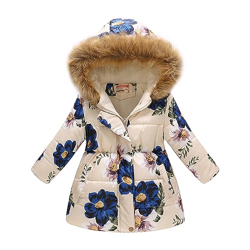 ORANDESIGNE Winterjacke mit Kapuzen Kinder Jungen Mädchen Lange Daunenjacke mit Fellkapuze Winter Parka Mantel Verdickte Trenchcoat Pelzkragen Steppjacke Warm Winddicht Jacke A Beige 110 von ORANDESIGNE