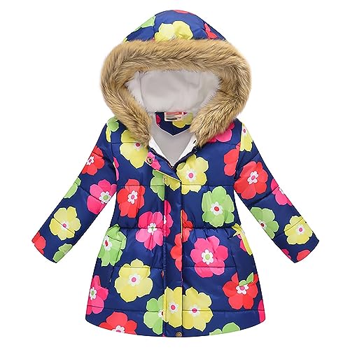 ORANDESIGNE Winterjacke mit Kapuzen Kinder Jungen Mädchen Lange Daunenjacke mit Fellkapuze Winter Parka Mantel Verdickte Trenchcoat Pelzkragen Steppjacke Warm Winddicht Jacke A Dunkelblau 02 140 von ORANDESIGNE