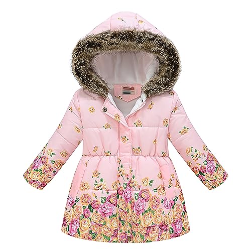 ORANDESIGNE Winterjacke mit Kapuzen Kinder Jungen Mädchen Lange Daunenjacke mit Fellkapuze Winter Parka Mantel Verdickte Trenchcoat Pelzkragen Steppjacke Warm Winddicht Jacke A Rosa 03 150 von ORANDESIGNE