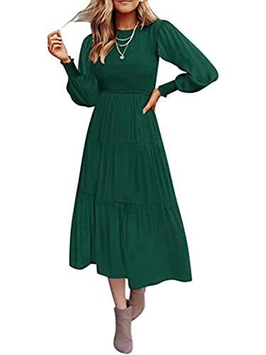 ORANDESIGNE Winterkleid Damen Elegant Lang Freizeitkleid Langarm Blusenkleid Festliches Kleid Winter Herbst Maxikleid Vintage A-line Swing Cocktail Abendkleid Ballkleid Dunkelgrün XL von ORANDESIGNE