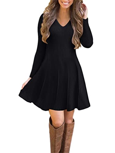 ORANDESIGNE Winterkleider Damen Pulloverkleid Strickkleid Lang Pullover Kleid Winter Cocktailkleider Schöne Kleider Pulli Sweatshirt A Schwarz von ORANDESIGNE