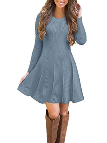 ORANDESIGNE Winterkleider Damen Pulloverkleid Strickkleid Lang Pullover Kleid Winter Cocktailkleider Schöne Kleider Pulli Sweatshirt B Hellblau von ORANDESIGNE