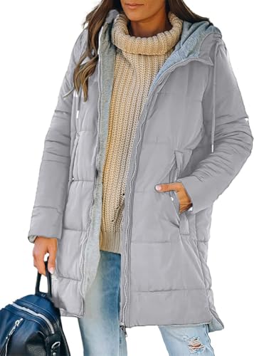 ORANDESIGNE Wintermäntel Damen Lang Daunenmantel Winterjacke Warm Steppmantel Jacke Mantel Daunenjacke Steppjacke mit Kapuze A Grau XXL von ORANDESIGNE