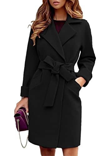 ORANDESIGNE Wintermantel Damen Lang Einfarbig Wollmantel Outwear Revers Mantel Frauen Mittellanger Mantel Elegant Schlank Mantel Z2 Schwarz S von ORANDESIGNE