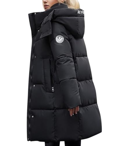 ORANDESIGNE Wintermantel Damen Lang Warm Gefüttert Elegant Winterjacke Parka Stepp Mantel Ultraleicht Jacke Outdoorjacke Übergangsjacke Soft-daunenjacke Mit Kapuze Dicker Cardigan Outwear Schwarz S von ORANDESIGNE