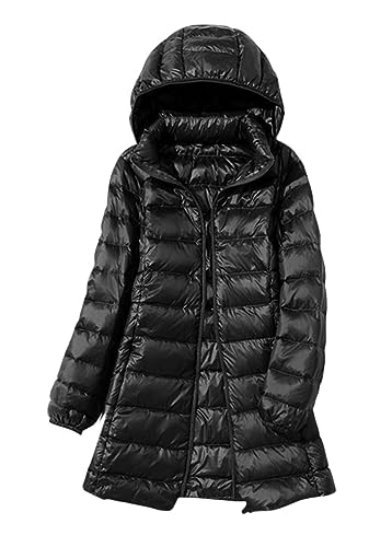 ORANDESIGNE Wintermantel Damen Lang Warm Steppmantel Daunenmantel Gefüttert Elegant Steppjacke Winterjacke Warm Mantel Übergangsmantel mit Kapuze und Taschen für Herbst Winter A Schwarz XXL von ORANDESIGNE