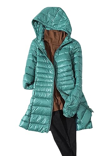 ORANDESIGNE Wintermantel Damen Lang Warm Steppmantel Daunenmantel Gefüttert Elegant Steppjacke Winterjacke Warm Mantel Übergangsmantel mit Kapuze und Taschen für Herbst Winter B Grün M von ORANDESIGNE
