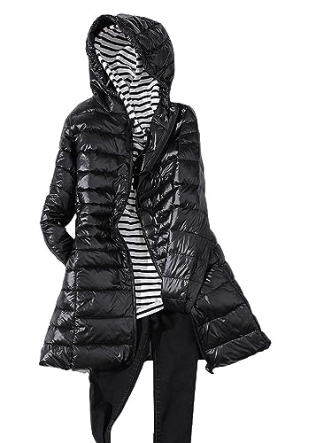 ORANDESIGNE Wintermantel Damen Lang Warm Steppmantel Daunenmantel Gefüttert Elegant Steppjacke Winterjacke Warm Mantel Übergangsmantel mit Kapuze und Taschen für Herbst Winter B Schwarz XXL von ORANDESIGNE