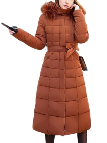 ORANDESIGNE Wintermantel Damen Lang Warm Steppmantel mit Fellkapuze Daunenmantel Elegant Steppjacke Winterjacke Daunenjacke Lang Mantel Winter Warm Winddicht Jacke Outdoorjacke B Braun S von ORANDESIGNE